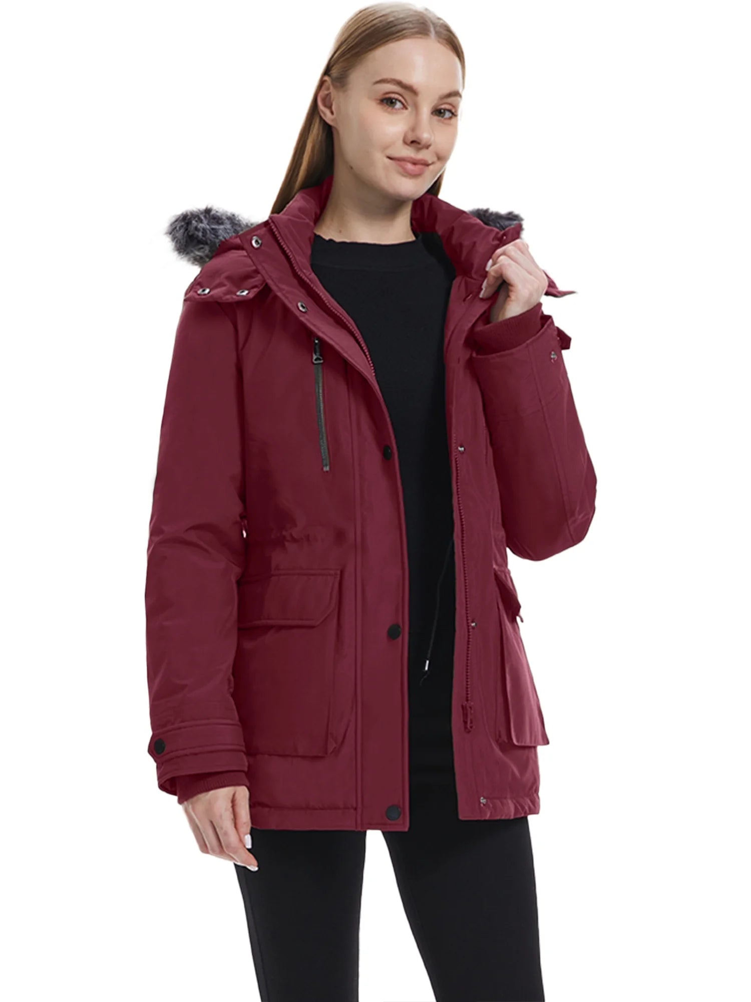 Women'S Big and Tall Winter Coat Recycled Waterproof Puffer Jacket Windproof Hooded Parka Jacket Wine Red 2XL