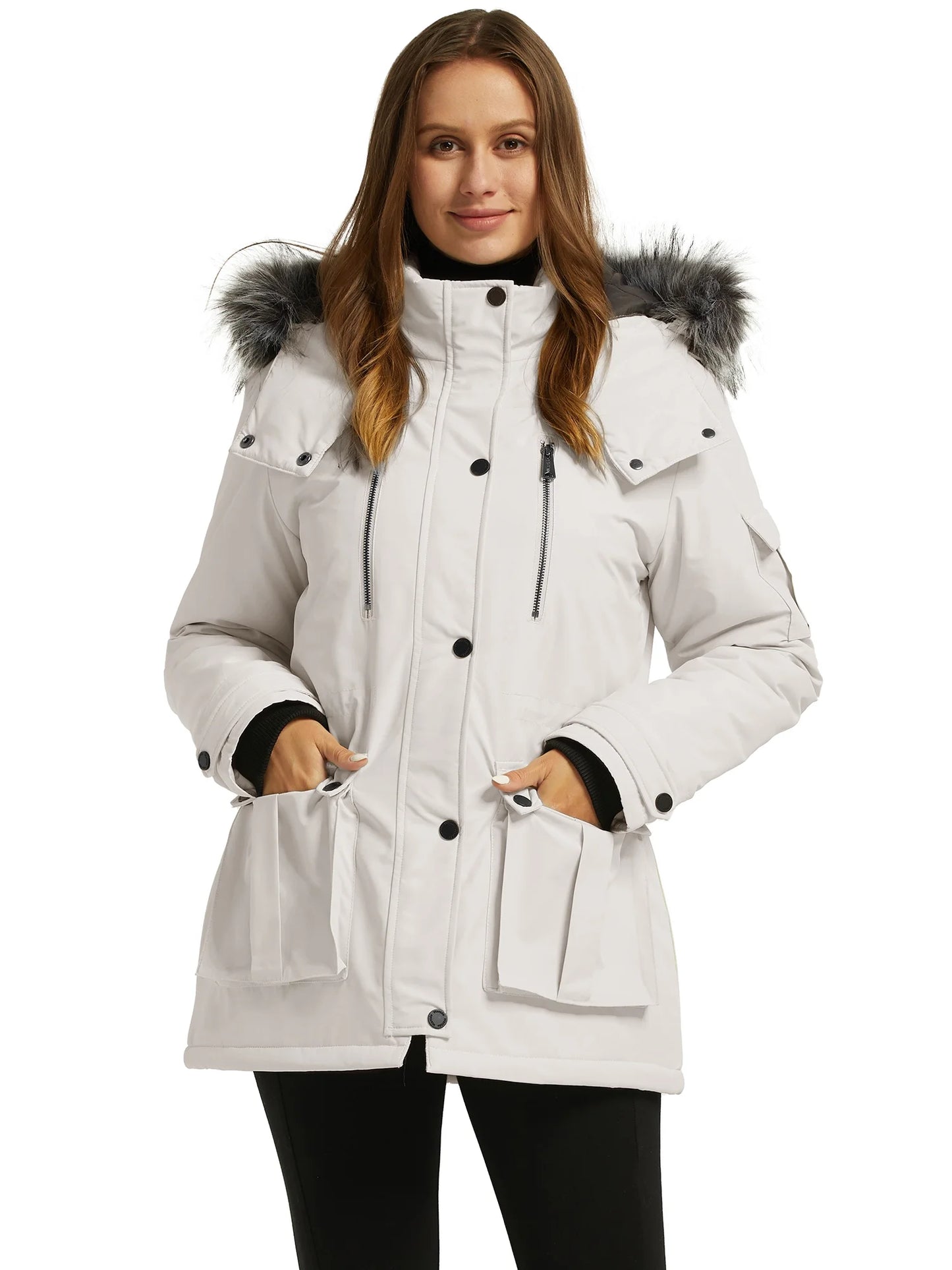 Women'S Winter Coat Thicken Winter Jacket Quilted Parka Coat Puffer Jacket Beige L