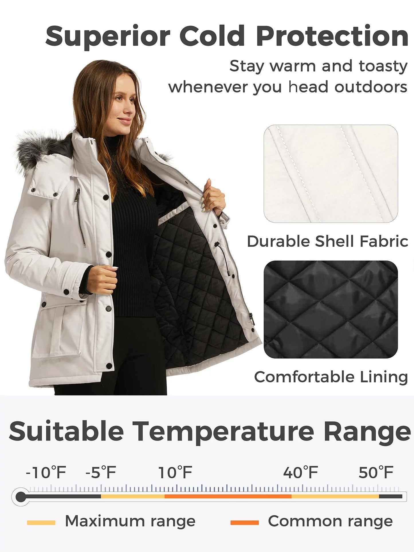 Women'S Winter Coat Thicken Winter Jacket Quilted Parka Coat Puffer Jacket Beige L