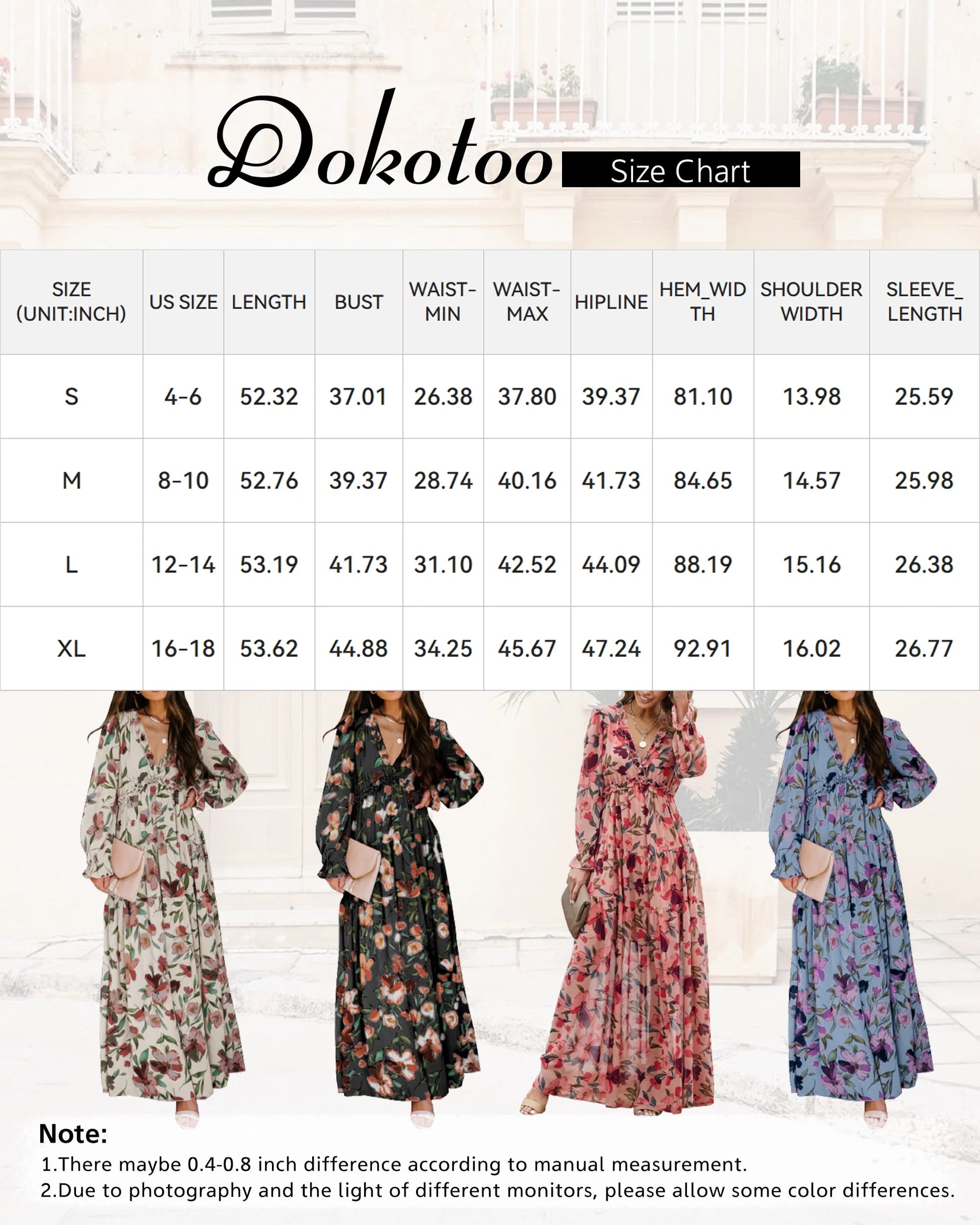 Women'S Red Floral Maxi Dresses Casual Deep V Neck Long Sleeve Evening Dress Cocktail Party Dress for Women, US 8-10(M)