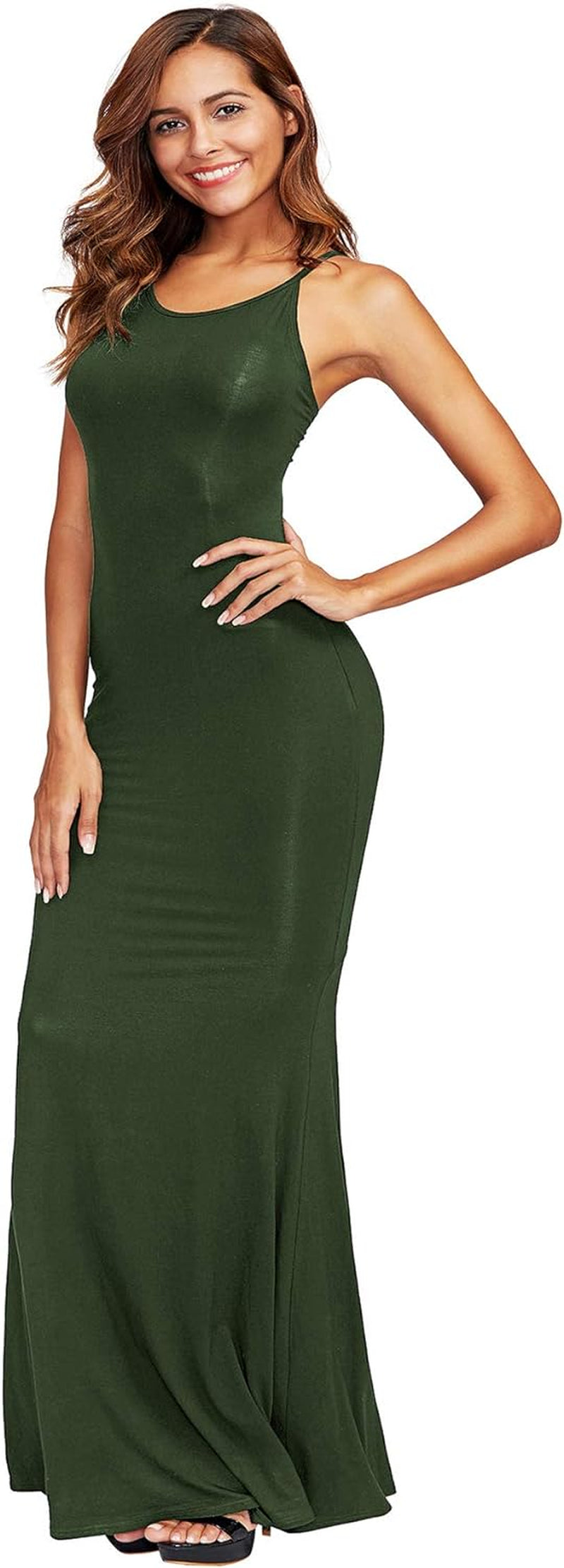 Women'S Sexy Striped Bodycon Maxi Dress Strappy Backless Summer Evening Party Dresses Dark Green X-Large